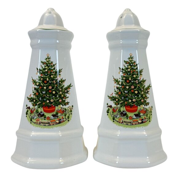 Vintage Pfaltzgraff Heritage Christmas Salt and Pepper Shakers Tree Octagon Tall - Picture 1 of 9